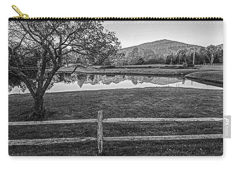 Weston Zip Pouch featuring the photograph Fall Foliage Reflection Weston VT Tree Black and White by Toby McGuire