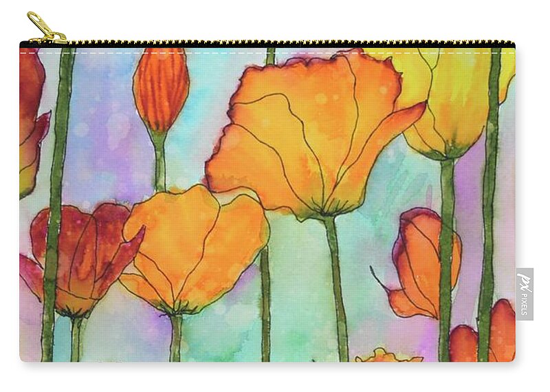 Barrieloustark Zip Pouch featuring the painting Fanciful Tulips by Barrie Stark