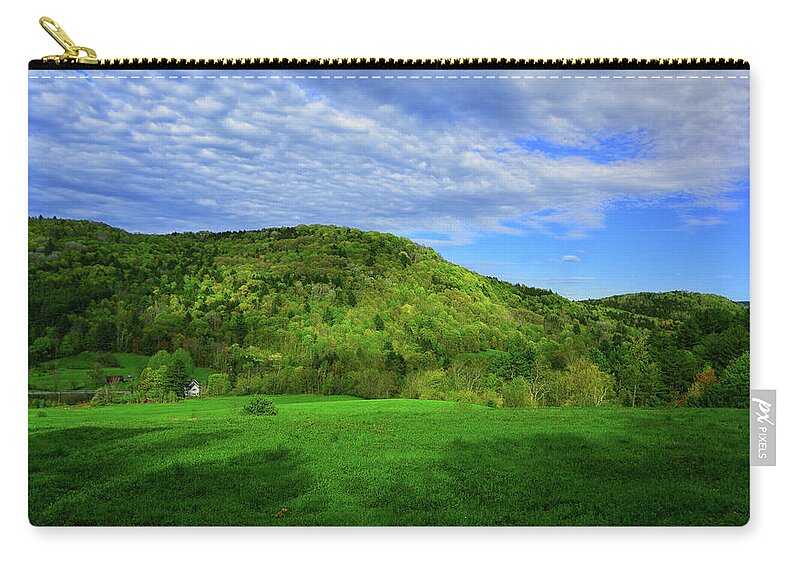 Farm Below On The Vt At Zip Pouch featuring the photograph Farm Below on the VT AT by Raymond Salani III