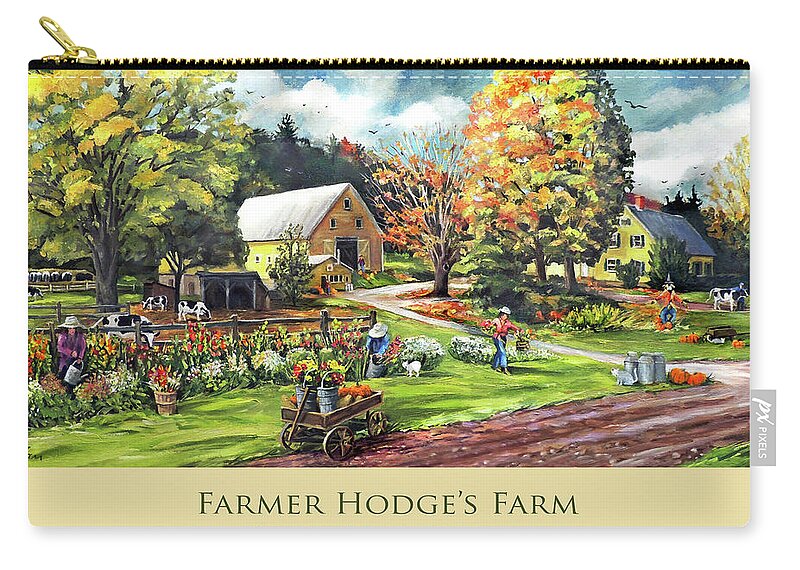 Farmer Hodges Farm Zip Pouch featuring the painting Farmer Hodge's Farm in Fairlee Vermont Card Mug Tote and Pillow Design by Nancy Griswold