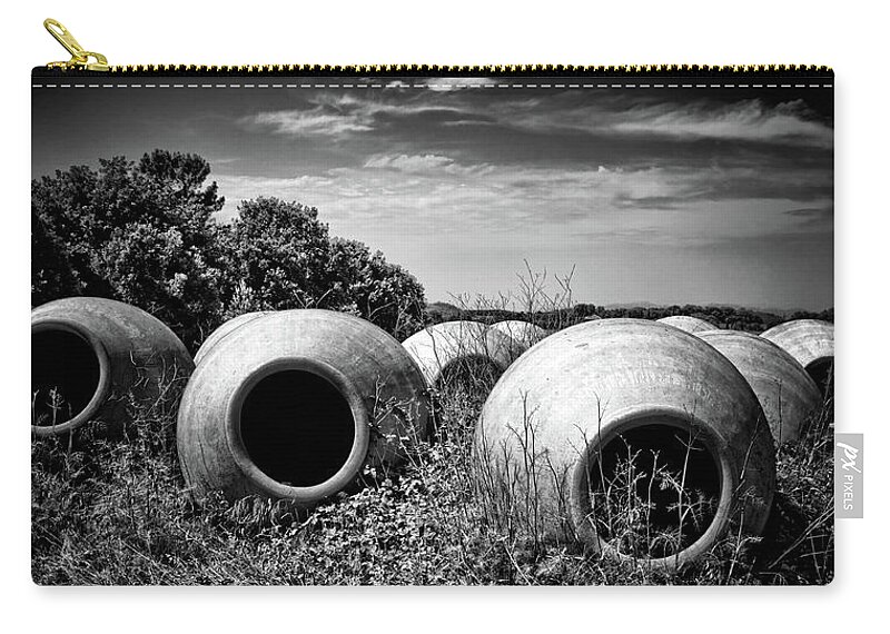 Pots Carry-all Pouch featuring the photograph Feed me - black and white by Tatiana Travelways