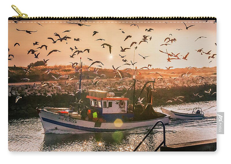 Seagulls Zip Pouch featuring the photograph Feeding seagulls in the morning by Micah Offman