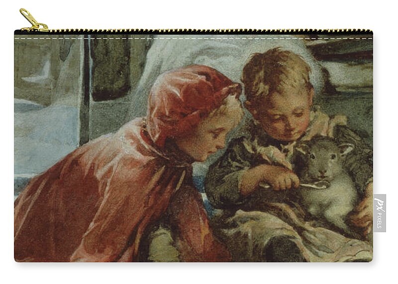 Kids Zip Pouch featuring the painting Feeding the Lamb by John Lawson