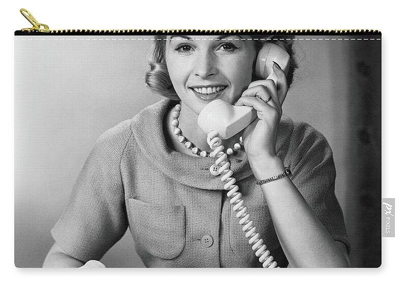 Mature Adult Zip Pouch featuring the photograph Female Telephone Receptionist At by H. Armstrong Roberts