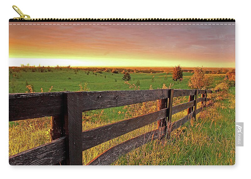 Tranquility Zip Pouch featuring the photograph Fence In The Morning Light by B.e. Mcgowan Photography