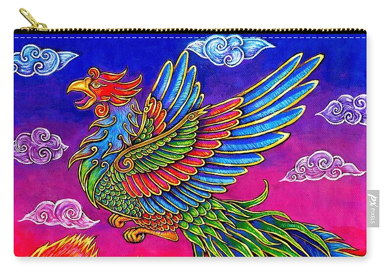 Chinese Phoenix Zip Pouch featuring the painting Fenghuang Chinese Phoenix by Rebecca Wang