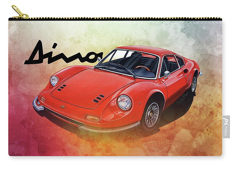 Classic 246 Dino 1972 Zip Pouch featuring the mixed media Ferrari Dino 246 by Simon Read