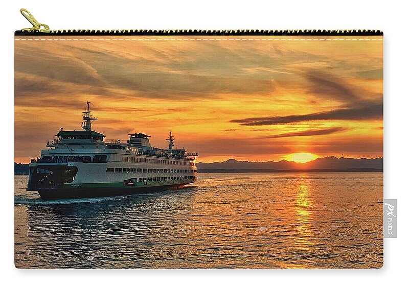 Ferry Zip Pouch featuring the photograph Ferry at Sunset by Jerry Abbott