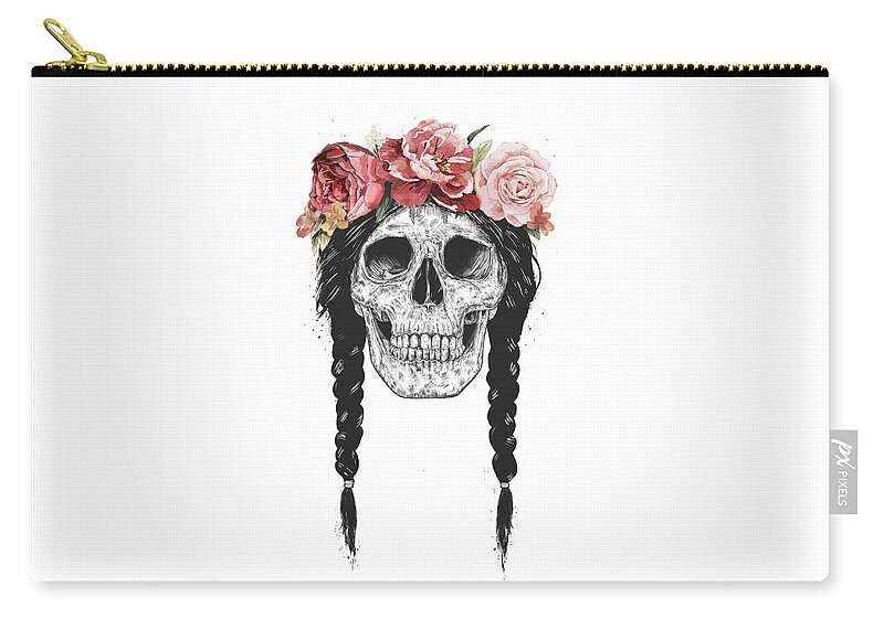 Skull Zip Pouch featuring the drawing Festival skull by Balazs Solti