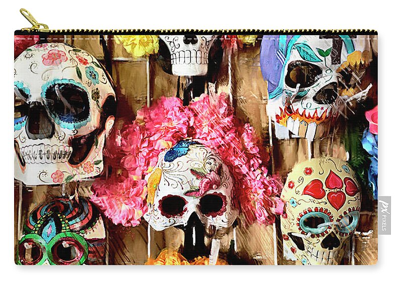 Festive Zip Pouch featuring the photograph Festive Masks of the Dead by GW Mireles