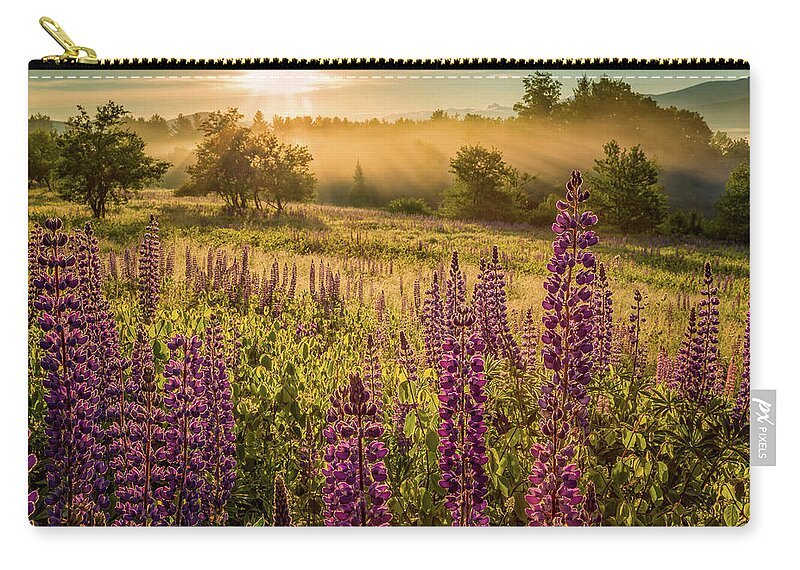 Amazing New England Artworks Zip Pouch featuring the photograph Fields Of Lupine by Jeff Sinon