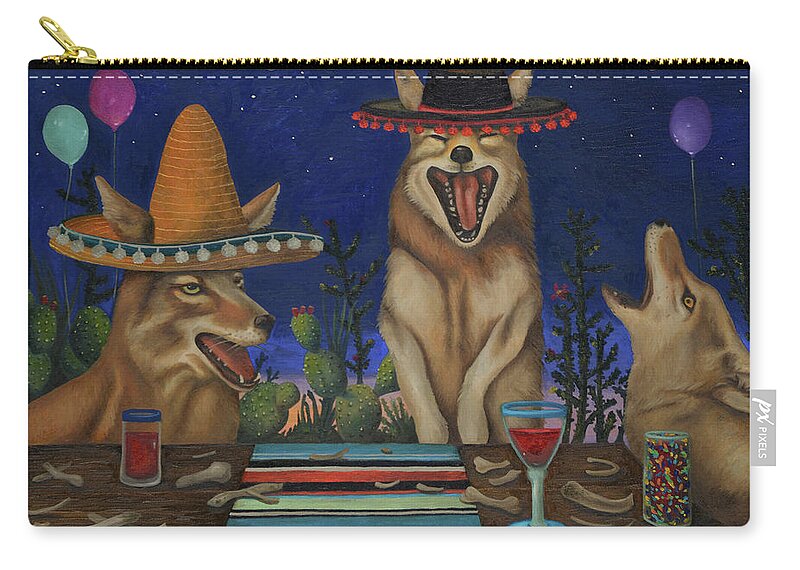 Coyote Zip Pouch featuring the painting Fiesta De Los Coyote's by Leah Saulnier The Painting Maniac