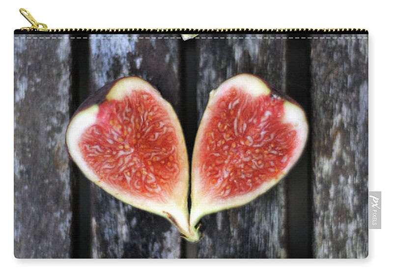 Wood Zip Pouch featuring the photograph Figs On Wood by Tristangeorge