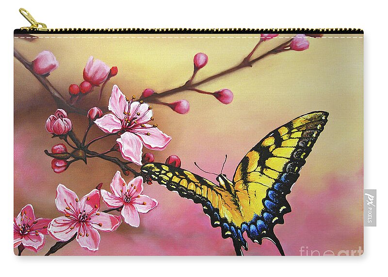 Butterfly Zip Pouch featuring the painting First Blossom of the Morning by Joe Mandrick