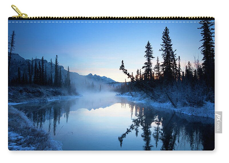 Scenics Zip Pouch featuring the photograph First Light On Mountain River by Dan prat