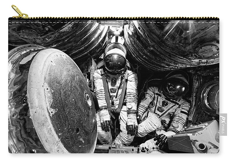 First Runner Up Zip Pouch featuring the photograph First Runner Up -- Soyuz Descent Module at the Cabot Space and Science Center in Oakland, California by Darin Volpe