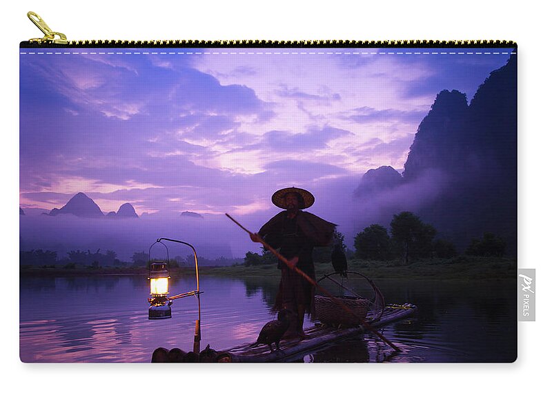 Chinese Culture Zip Pouch featuring the photograph Fishermen Fashing On Li River by Coffeeyu