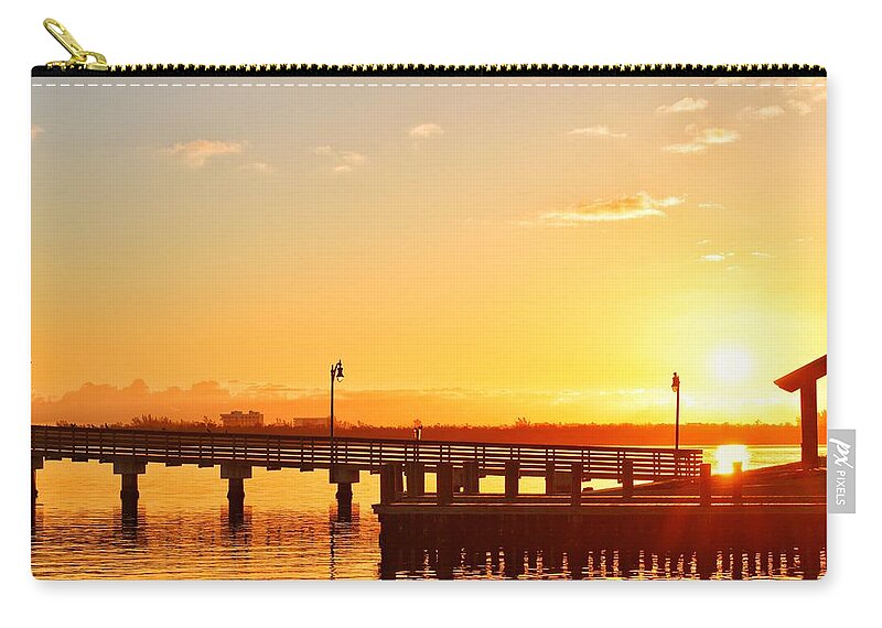 Landscape Zip Pouch featuring the photograph Fishing Pier at Sunrise by Vicki Lewis
