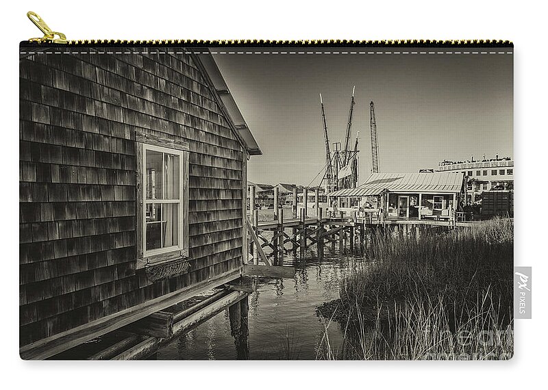 Dock Zip Pouch featuring the photograph Fishing Tales in Sepia by Dale Powell