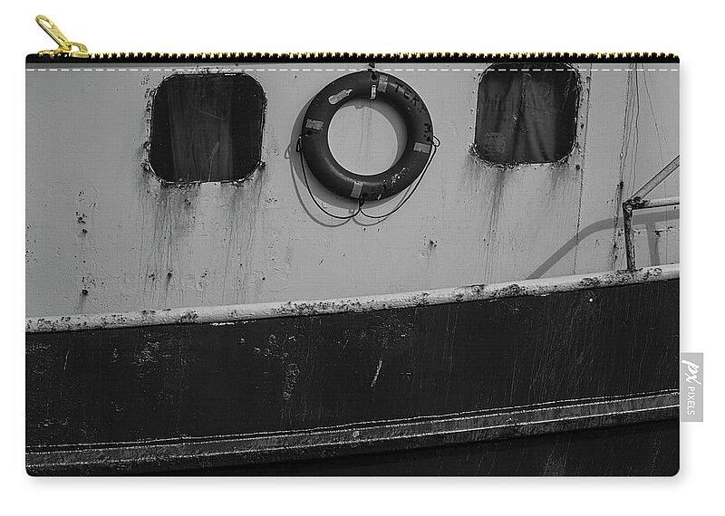 Boat Zip Pouch featuring the photograph Fishing Troller Details BW by Susan Candelario