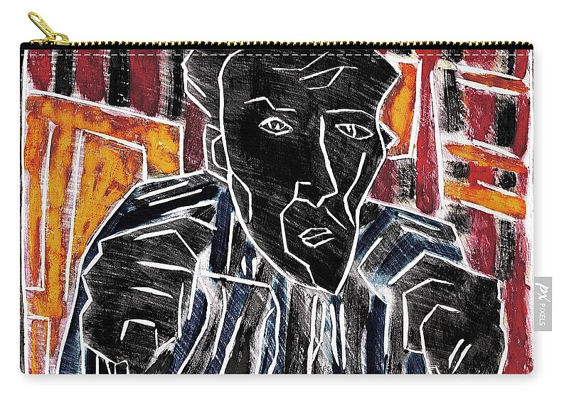 Face Zip Pouch featuring the relief Fists Portrait 2 by Edgeworth Johnstone