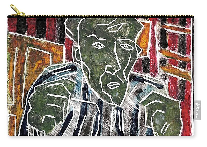 Face Zip Pouch featuring the relief Fists Portrait 4 by Edgeworth Johnstone
