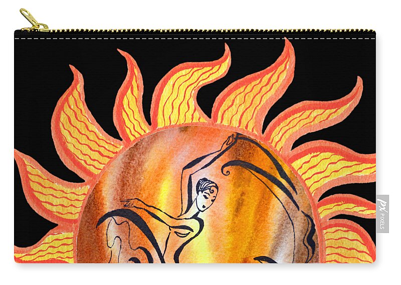Sun Zip Pouch featuring the painting Flaming Dance Solar Flamenco Watercolor Of The Sun by Irina Sztukowski