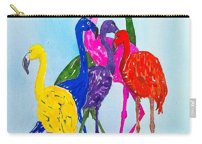 Flamingo Zip Pouch featuring the painting Flamingo Colorplay by Margaret Zabor