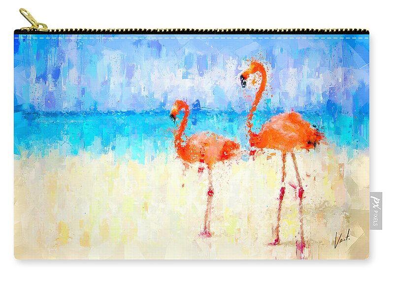 Flamingos Carry-all Pouch featuring the painting Flamingos by Vart Studio