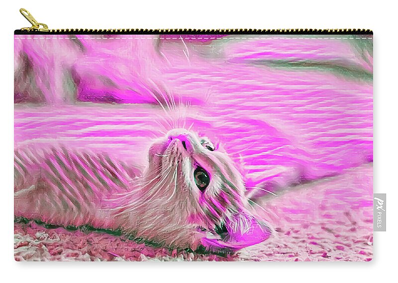 Kitten Zip Pouch featuring the digital art Flat Cat Pink by Don Northup