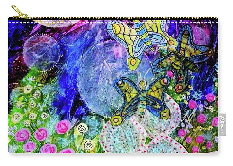 Luna Zip Pouch featuring the mixed media Flight of the Lunar Moths by Mimulux Patricia No