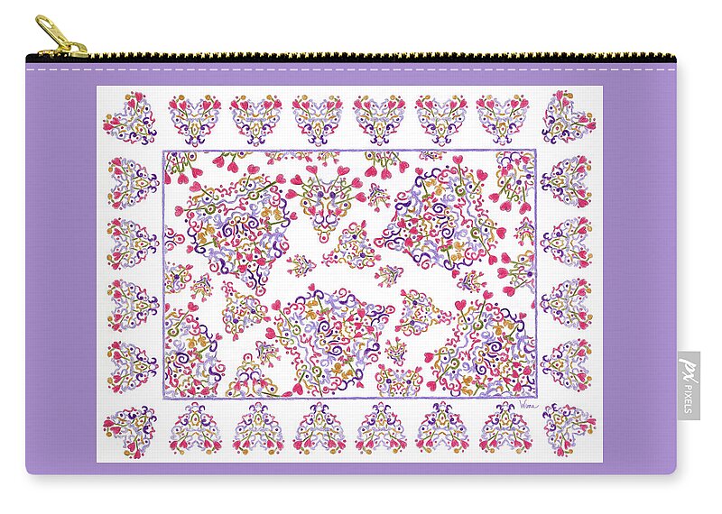 Lise Winne Carry-all Pouch featuring the drawing Floating Hearts with Border by Lise Winne