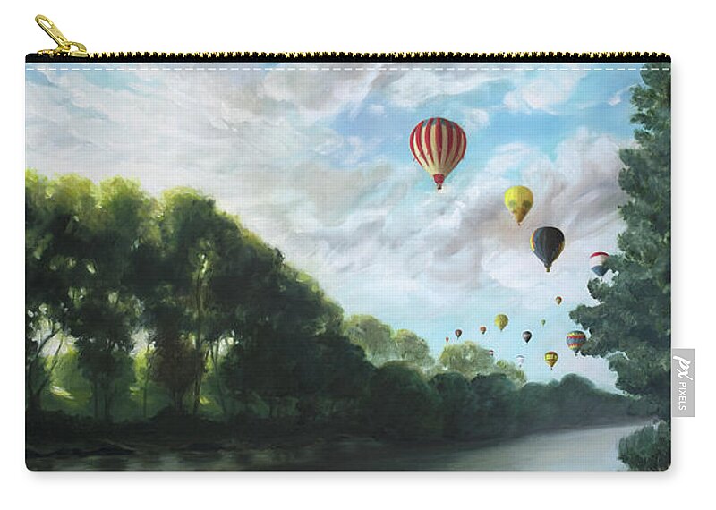 Hot Air Balloons Zip Pouch featuring the painting Floating the Boise by K Thompson Paul