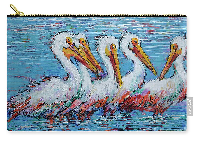  Carry-all Pouch featuring the painting Flock Of White Pelicans by Jyotika Shroff