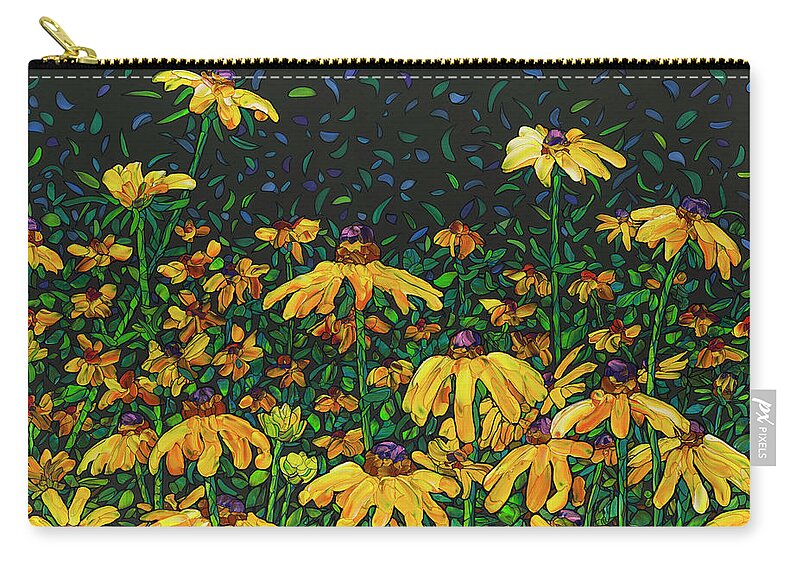 Flowers Zip Pouch featuring the painting Floral Interpretation - Black-Eyed Susans by James W Johnson