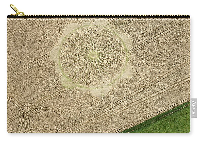 Outdoors Zip Pouch featuring the photograph Floral Shaped Crop Circle by Simon Marcus Taplin