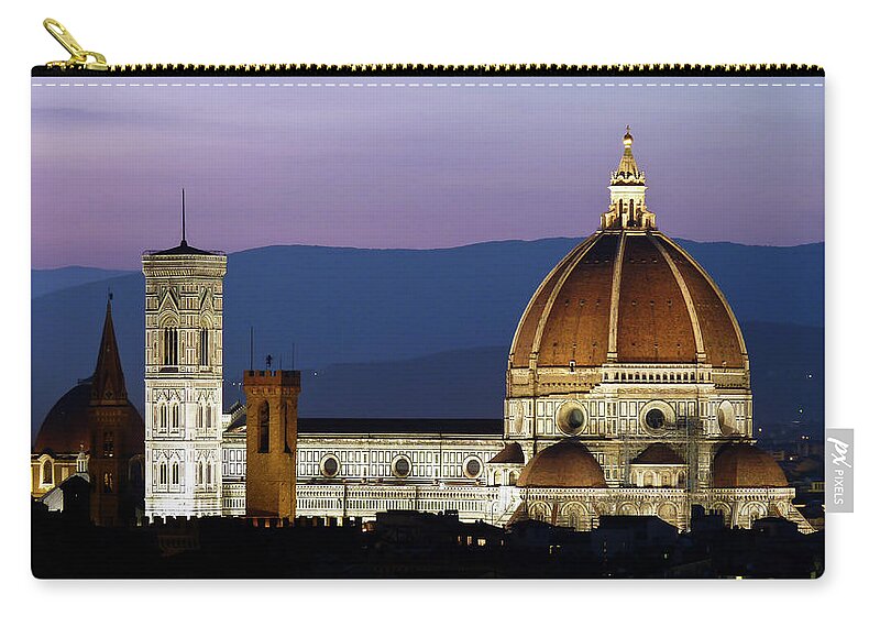 Campanile Zip Pouch featuring the photograph Florence Catherdral Duomo Illuminated by Sir Francis Canker Photography