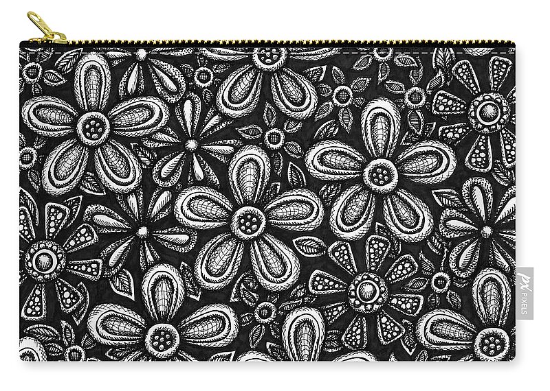 Pen And Ink Zip Pouch featuring the drawing Floriated Ink 2 by Amy E Fraser
