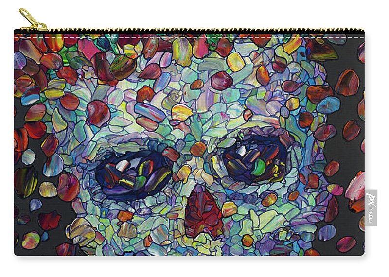 Calavera Zip Pouch featuring the painting Flowered Calavera by James W Johnson