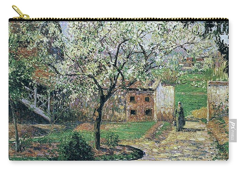 Camille Pissarro Zip Pouch featuring the painting Flowering Plum Tree, Eragny, 1894 by Camille Pissarro