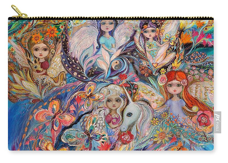 Fantasy Zip Pouch featuring the painting Flowers among flowers by Elena Kotliarker