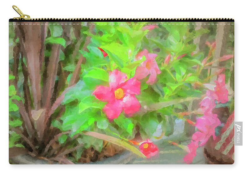 Flowers Zip Pouch featuring the painting Flowers and Flag on Summer Deck by Bill McEntee