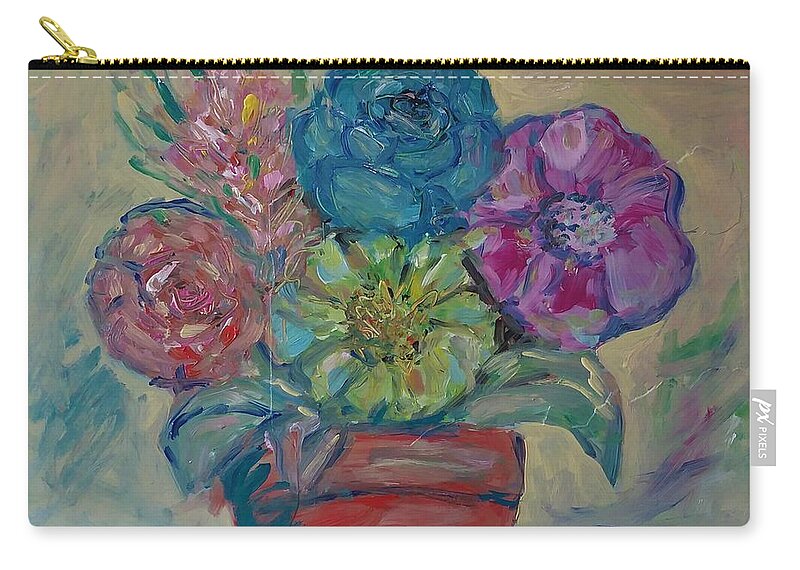 Loose Brush Work Zip Pouch featuring the painting Flowers in a Clay Pot by Deborah Nell