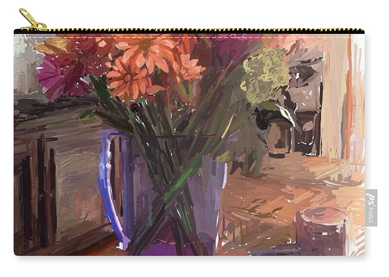 Vase Zip Pouch featuring the digital art Flowers in a Vase by Joe Roache