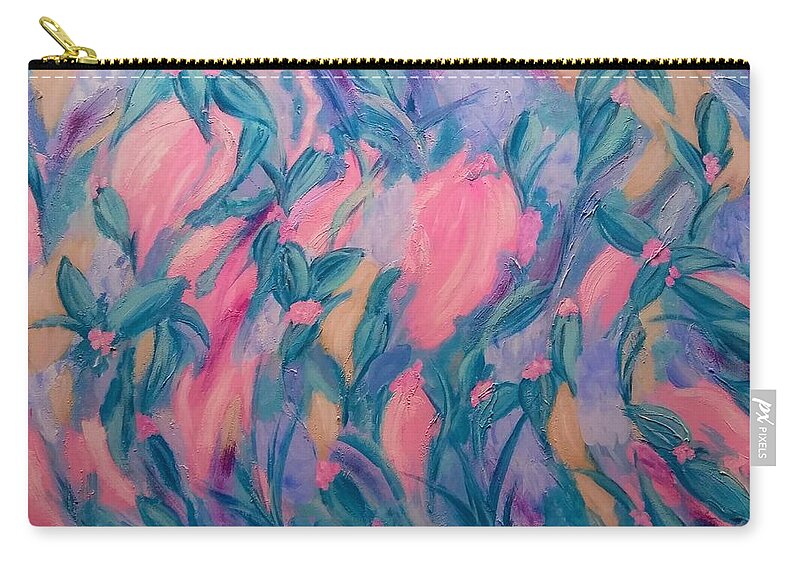 Pink Zip Pouch featuring the painting Flowers in the field by Vickie G Buccini