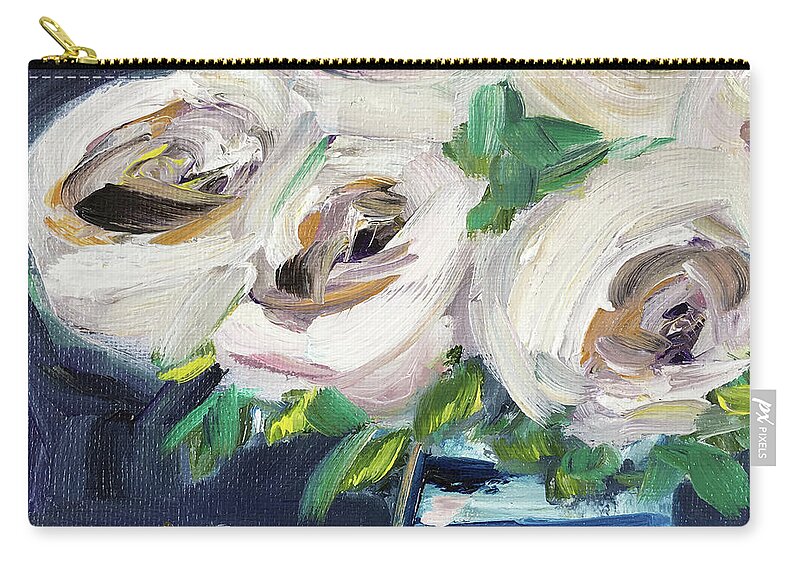 Roses Zip Pouch featuring the painting Fluffy White Roses by Roxy Rich