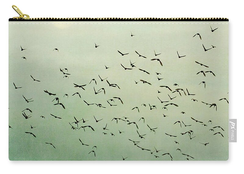 Dawn Zip Pouch featuring the photograph Flying Flock Of Birds by Laura Ruth