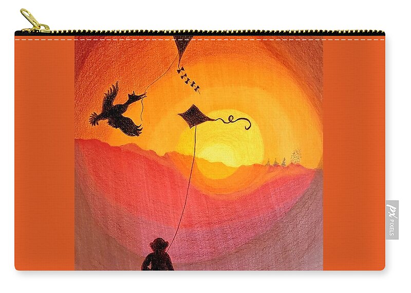 Kites Zip Pouch featuring the painting Flying Kites at Sunset by Kathy Crockett