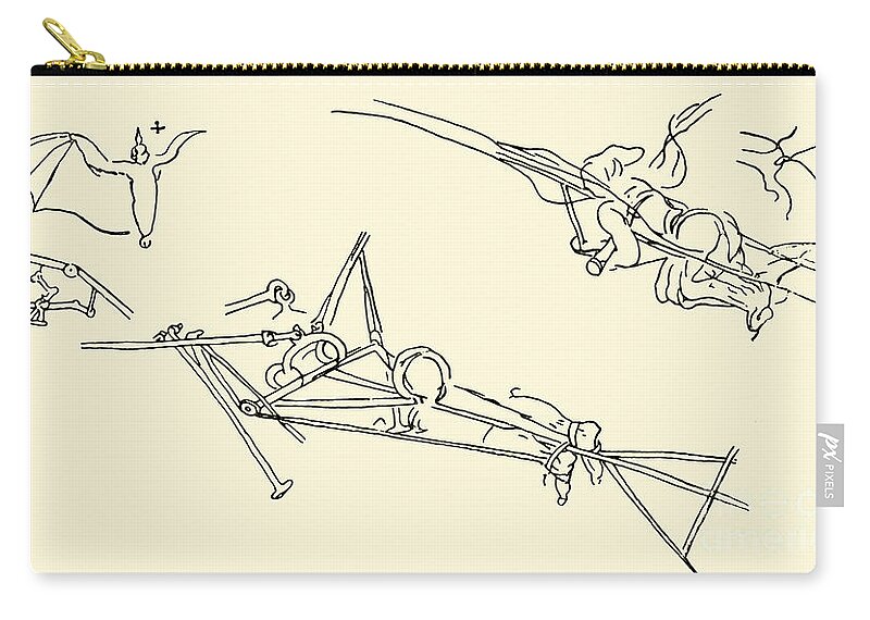 Aeroplanes Zip Pouch featuring the drawing Flying Machines Designed By Leonardo Da Vinci by Leonardo Da Vinci