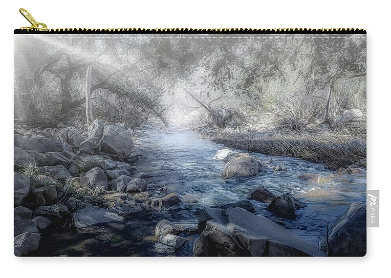 Creek Zip Pouch featuring the photograph Foggy Creek 2 by Alison Frank